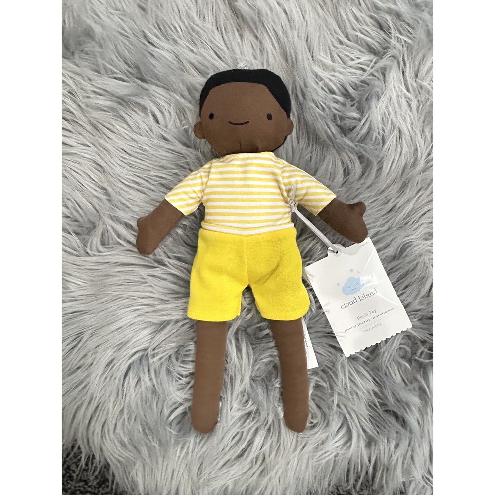 Cloud Island Yellow Stripe Mustard Plush Dark Skin 13" Boy Doll